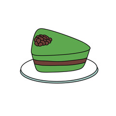 A green cake with a brown stripe on it
