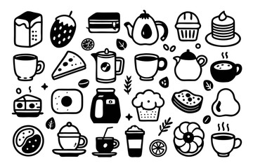 Cheerful morning breakfast doodles isolated on transparent background