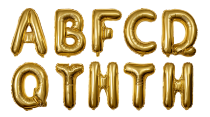 Golden Foil Balloon Alphabet Letters on Transparent Background, PNG