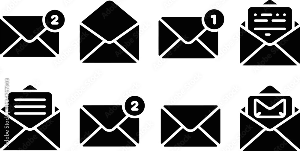 Poster email notification icon set vector illustration for inbox message alert and communication design con