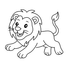 animal Lion Coloring Pages For Kids. Lion Coloring Book Printable. Lion Icon.white isolated background