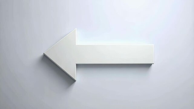 Minimalist white arrow pointing left against a gradient white backdrop providing direction and indication concept