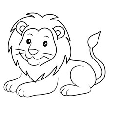 animal Lion Coloring Pages For Kids. Lion Coloring Book Printable. Lion Icon.white isolated background