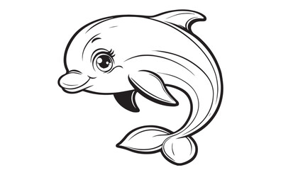 vector illustration of cartoon dolphin black and white drawing For children to learn to color according to the picture.