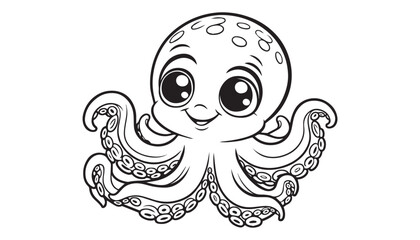vector illustration of cartoon Octopus black and white drawing For children to learn to color according to the picture.