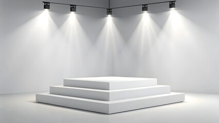 Obraz premium Three tiered white display platform with spotlights