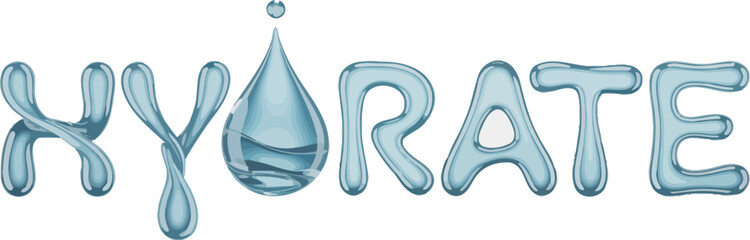 Stay hydrated reminder with water droplet letters for health and wellness motivation concept design editable stock vector illustration