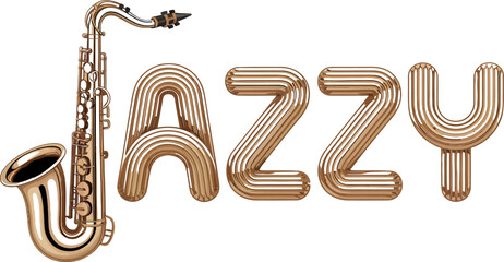Jazzy music saxophone jazz band instrument musical performance brass wind orchestra entertainment  art 3d render editable stock vector illustration