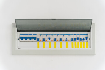 Modular protective electrical equipment in the control panel close-up
