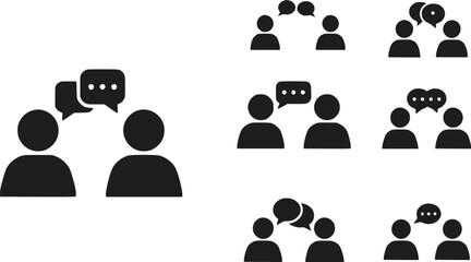 Conversation icons: two people talking, dialog symbol, team discussion