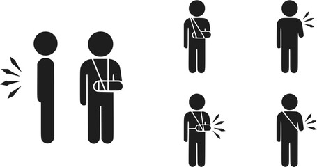 Icon Set Showing a Man with a Broken Arm in Various Stages of Healing