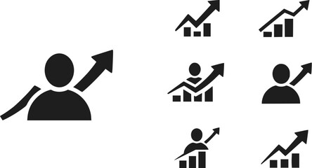 Set of abstract infographics depicting growth, progress, and success in black and white vector format.