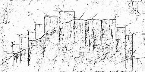 black and white grunge and cracked old  wall surface white background.