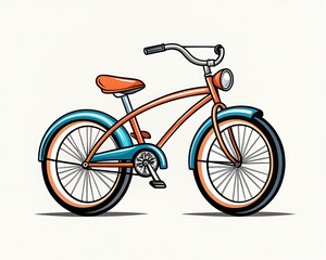 Fototapeta premium Orange Vintage Bicycle Illustration with Blue Tires and Basket 