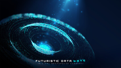 Big digital data design decorated with blue light in circle shape. Future technology background. Artificial intelligence theme backdrop. Vector illustration.