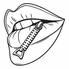 Mouth with zipper symbolizing silence icon vector illustration