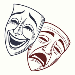 Tragedy comedy duality mask fusion icon vector illustration