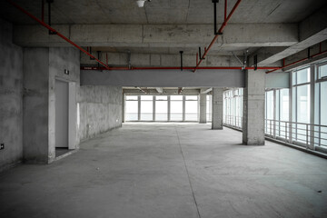 empty pure commercial office building undecorated in gray colors.open space office