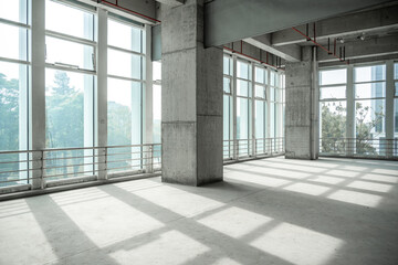 empty pure commercial office building undecorated in gray colors.open space office