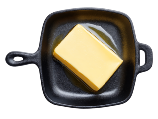 Melting Butter in Dark Cast Iron Skillet, PNG
