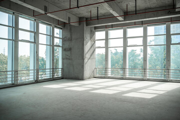 empty pure commercial office building undecorated in gray colors.open space office