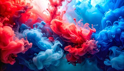 Obraz premium Colorful Ink Cloud in Water – Red and Blue Abstract Swirl with Vibrant Motion Effect