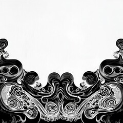 Abstract black and white swirling pattern with intricate designs and smooth curves