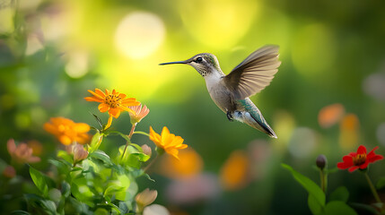 Fototapeta premium Hummingbird in Flower Garden