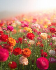 Colorful Ranunculus Flowers Blooming in a Field