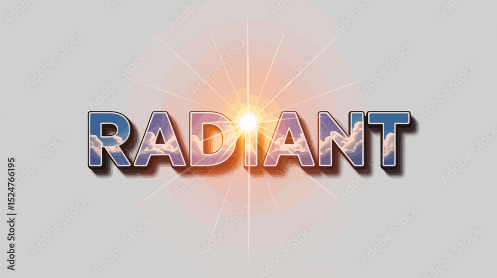 Fototapete radiant text effect with clouds and sunburst vector graphic design element for creative projects edi