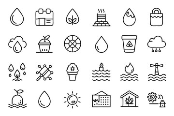 Fototapeta premium Editable stroke outline water icons set isolated on transparent background