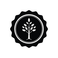 green sustainable badge with tree silhouette.eps