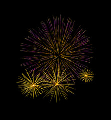 Obraz premium Pink and yellow firework sparkling on black background for celebration and anniversary