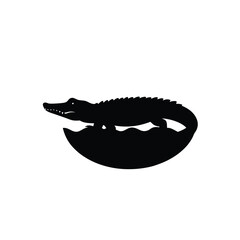 minimalist silhouette of a crocodile in swamp wate.eps