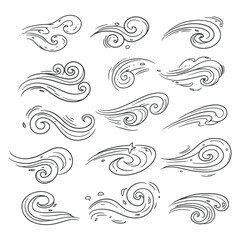 A set hand drawing of a wind line with doodle-style design