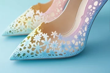 Gordijnen Colorful, lacy high heels with a gradient ombre effect. © ALPADESIGN