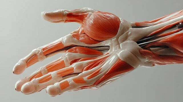 Detailed human hand muscles and tendons anatomy illustration