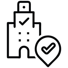 Building icon with checks symbolizes completed task, successful project, and approved construction
