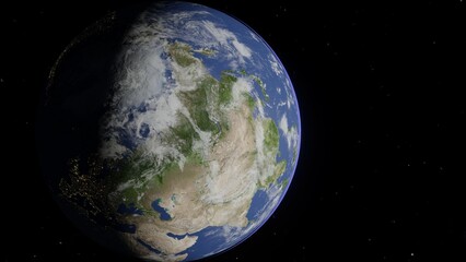 3D design of Earth in outer space with twinkling stars, showing the beauty of the universe. Suitable for background, wallpaper or creative projects.