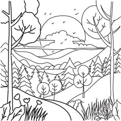 Obraz premium Line Art Illustration of landscapes. Coloring pages for kids and adult