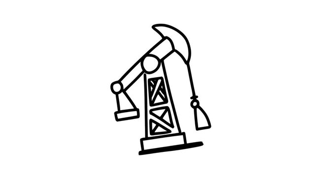 Animation Hand-Drawn Oil Drilling Rig, Black and White Sketch