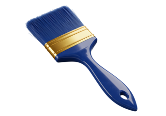 Professional blue paint brush with golden ferrule isolated on a black background