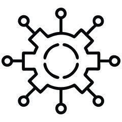 Central Gear Showing Connection Network with Rounded Nodes in Outline Style