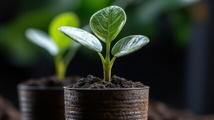 Seedlings Sprouting in Recycled Tin Cans