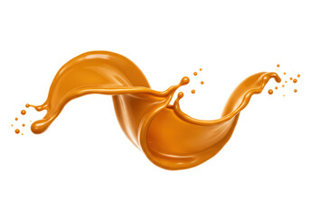 Isolated Golden Caramel Splash with Droplets