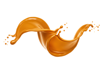 Isolated Golden Caramel Splash with Droplets