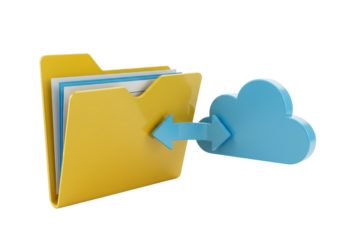 Isolated Yellow Folder and Blue Cloud Data Transfer