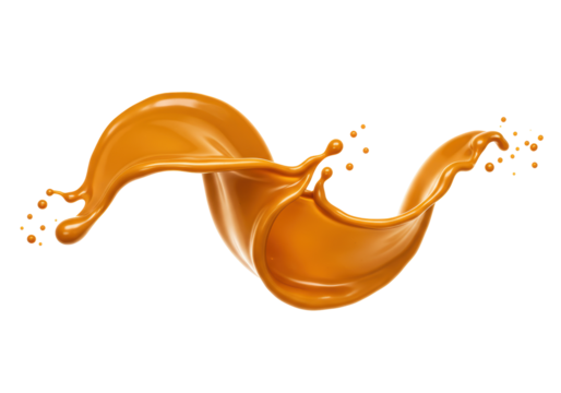 Isolated Golden Caramel Splash with Droplets