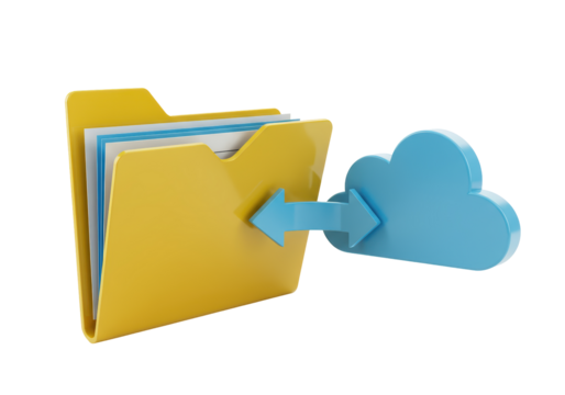 Isolated Yellow Folder and Blue Cloud Data Transfer - Powered by Adobe