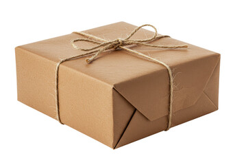 Isolated Brown Paper Gift Box Tied with Twine